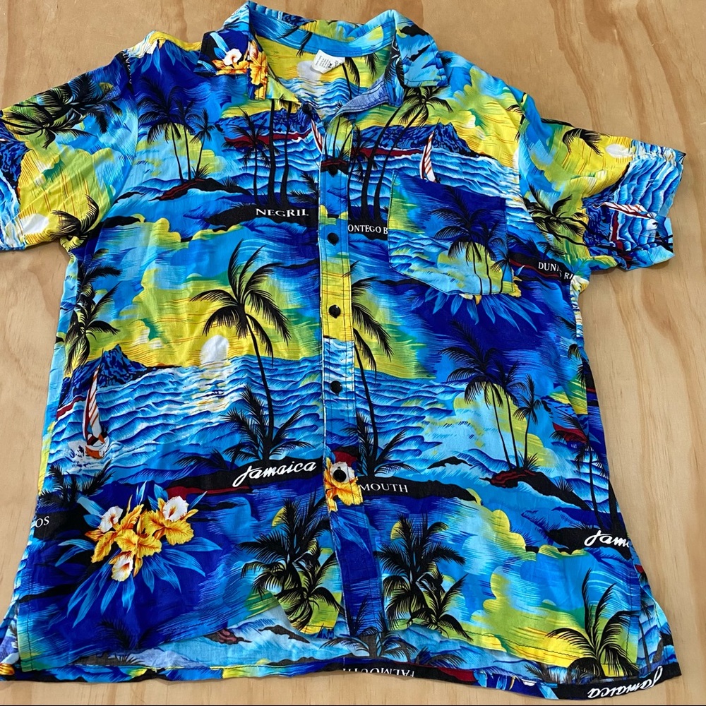 Running Man Mens Floral Hawaiian Button Front Short Sleeve Shirt Size XL
